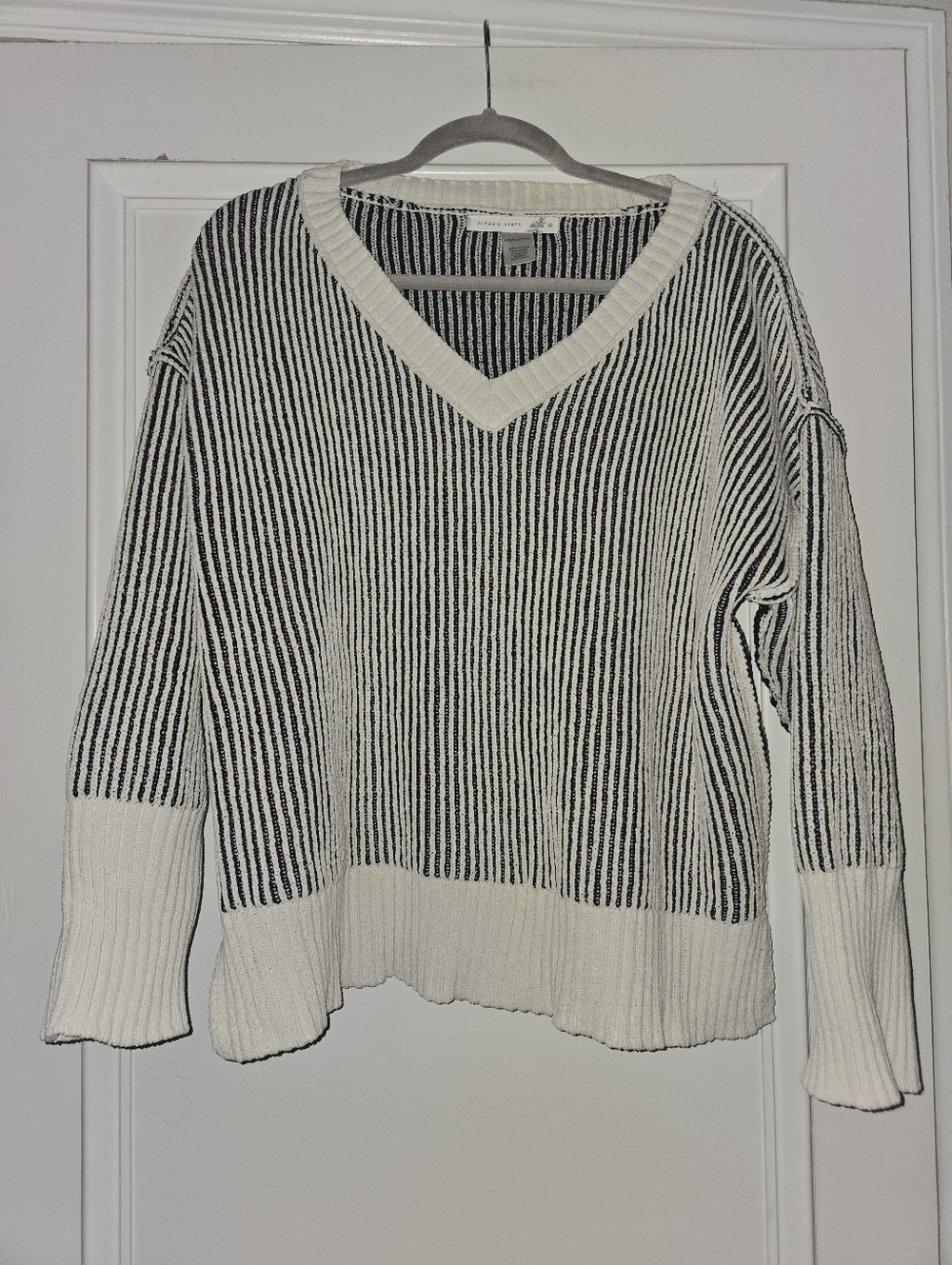 Altar'd State Black & White Striped V-Neck Sweater